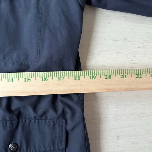 Woolrich Women's Navy Blue Lined Fall Raincoat Plaid Flannel Lining Small Petite - Picture 12 of 13